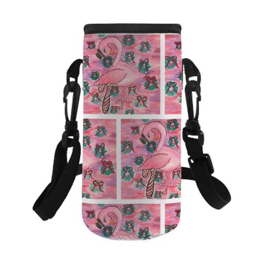 Ringo the Flamingo Bottle Sleeve featuring a festive design for Christmas water bottles.