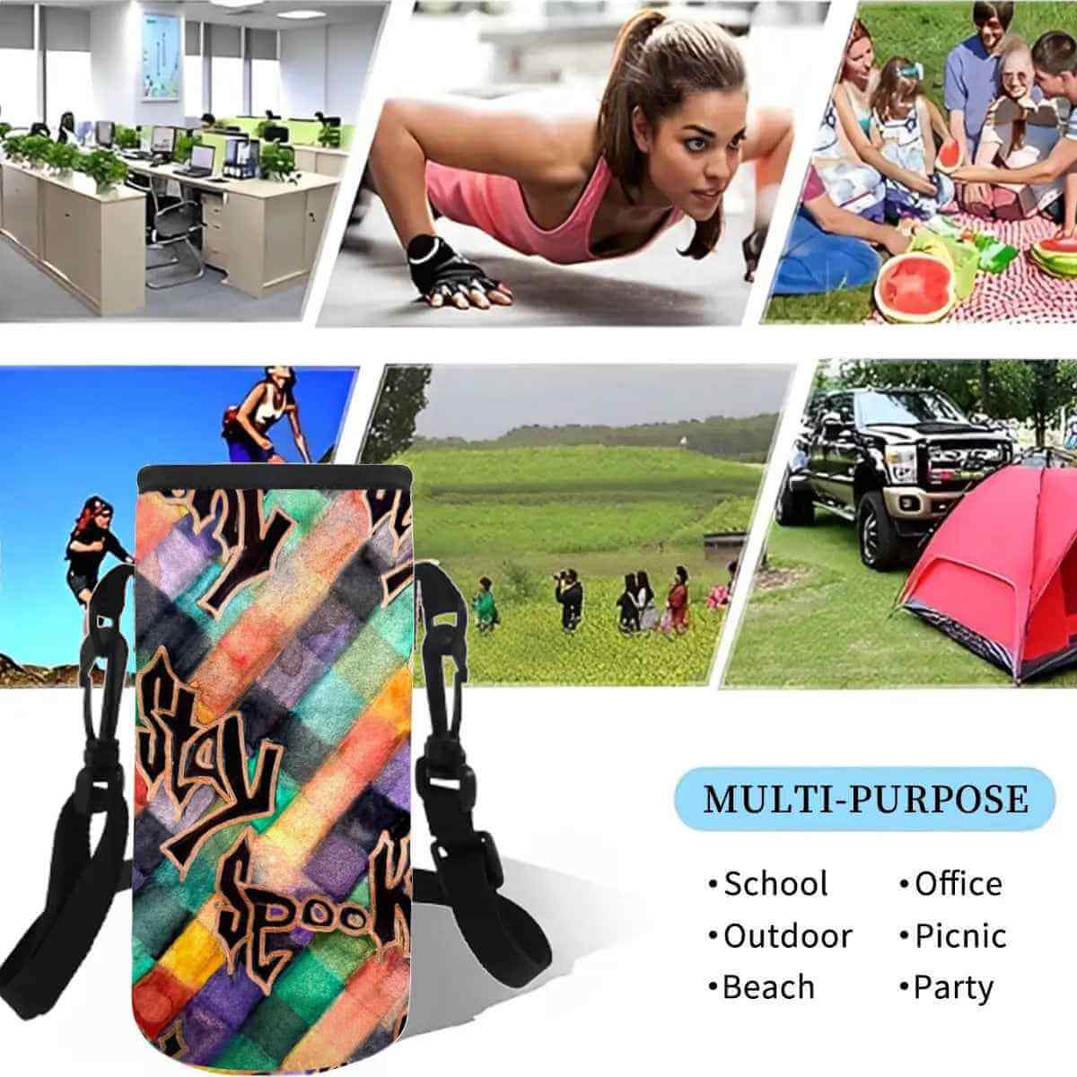 Stay Spooky Water Bottle Sleeve in multi-purpose settings like school, outdoor, office, picnic, and party.