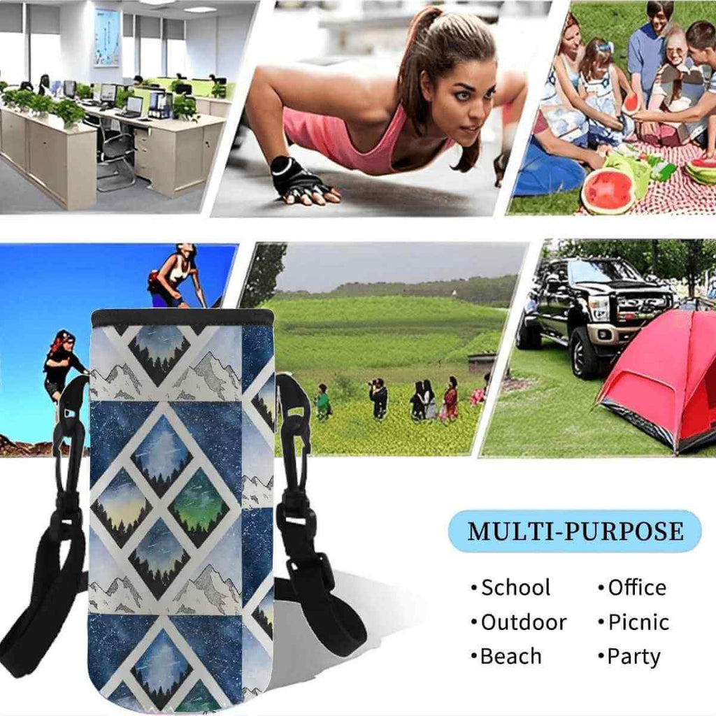 You're Not Alone Bottle Sleeve showcased in various multi-purpose settings like gym, office, picnic, and outdoor activities.