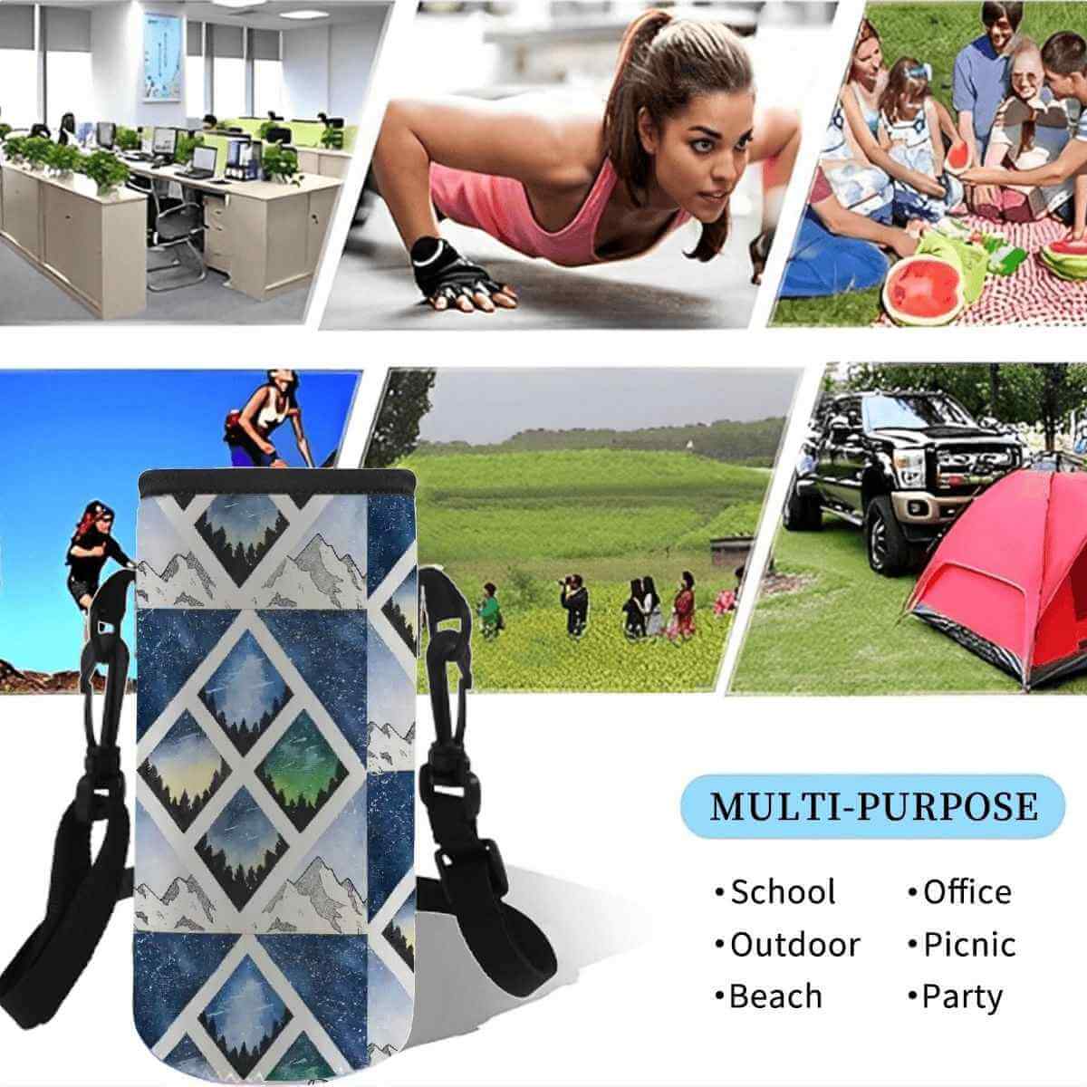 You're Not Alone Bottle Sleeve showcased in various multi-purpose settings like gym, office, picnic, and outdoor activities.