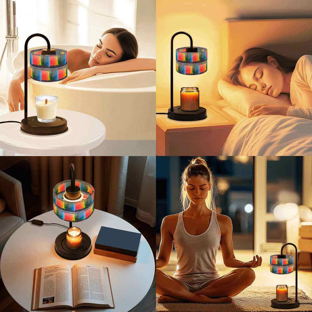 Sparkly New Year Candle Warmer Lampshade enhancing ambiance with cozy candlelight in various settings.
