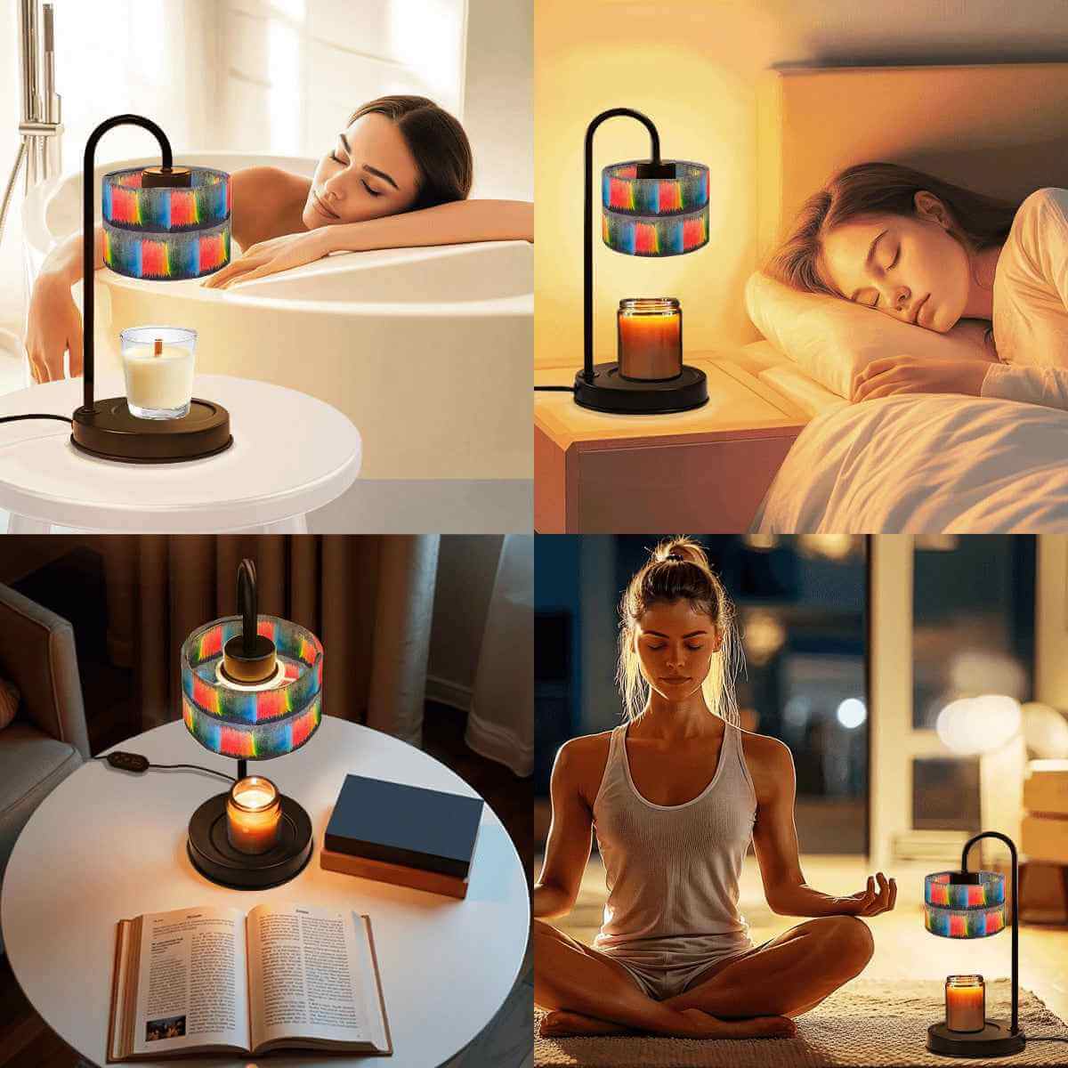 Sparkly New Year Candle Warmer Lampshade enhancing ambiance with cozy candlelight in various settings.