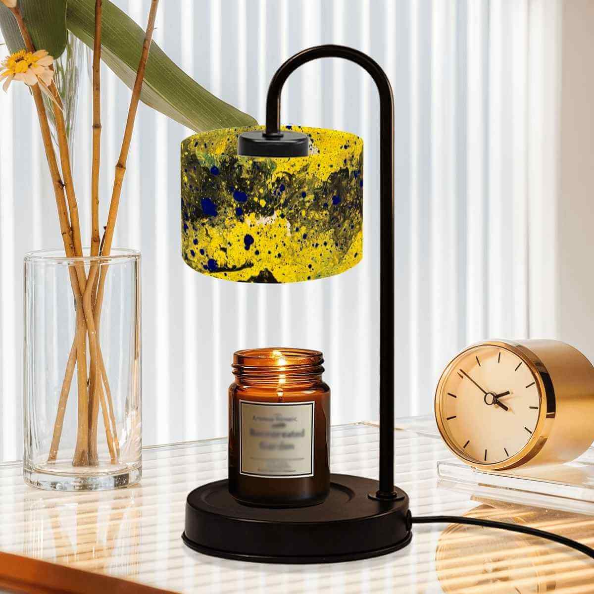 Sparkly New Year Candle Warmer Lampshade illuminating a candle on a stylish table with decor.
