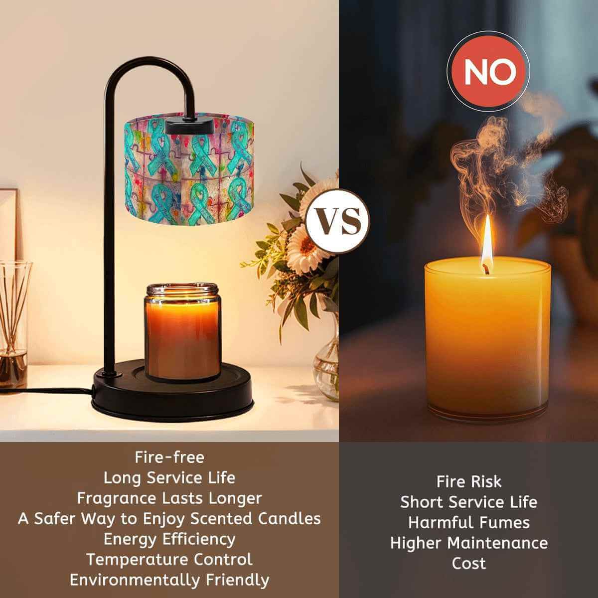 Sparkly New Year Candle Warmer Lampshade compared to traditional candles, highlighting safety and efficiency.