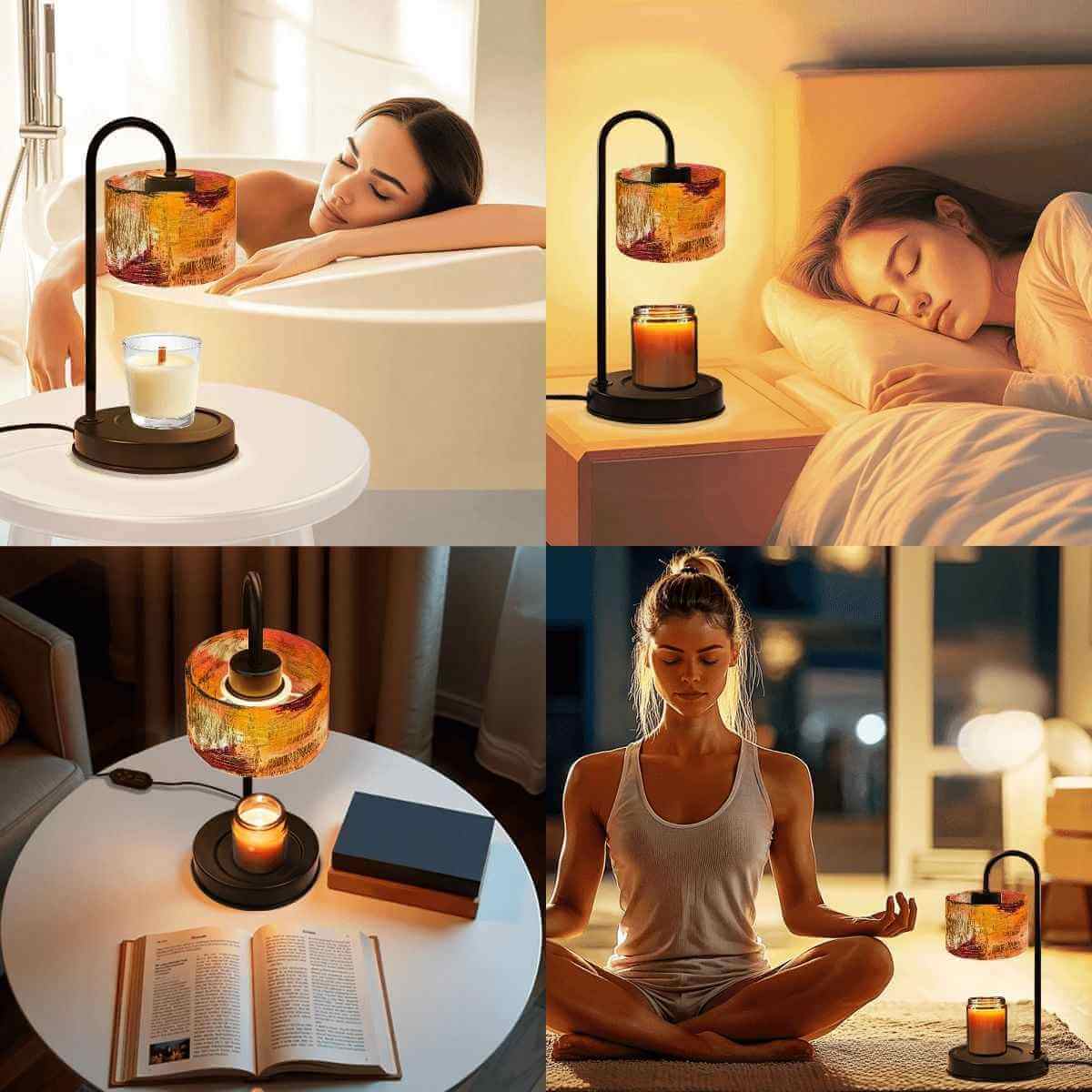 Sparkly New Year Candle Warmer Lampshade enhancing ambiance in relaxing settings with candles and warm lighting.