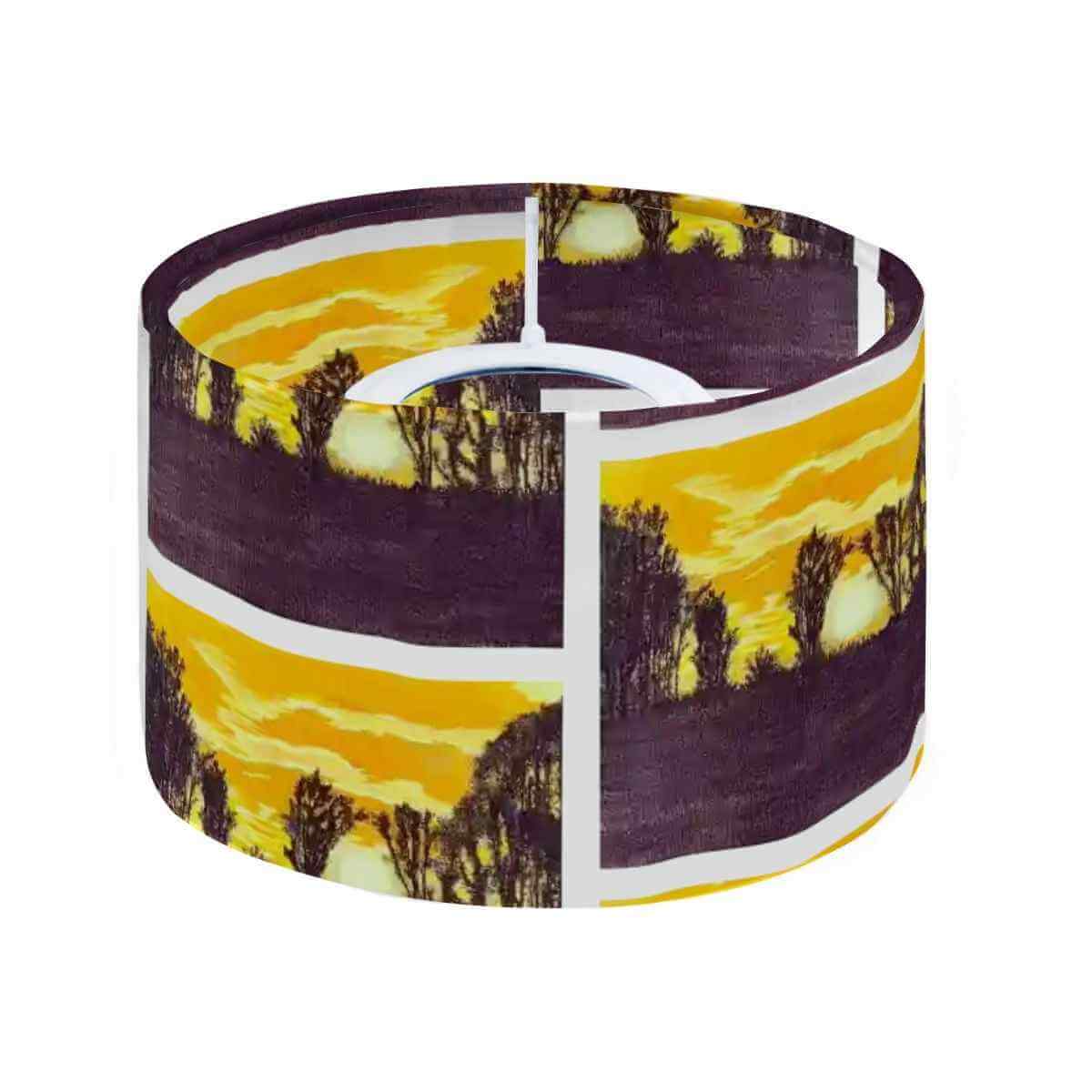 Sparkly New Year Candle Warmer Lampshade featuring a vibrant sunset design with trees and warm colors.