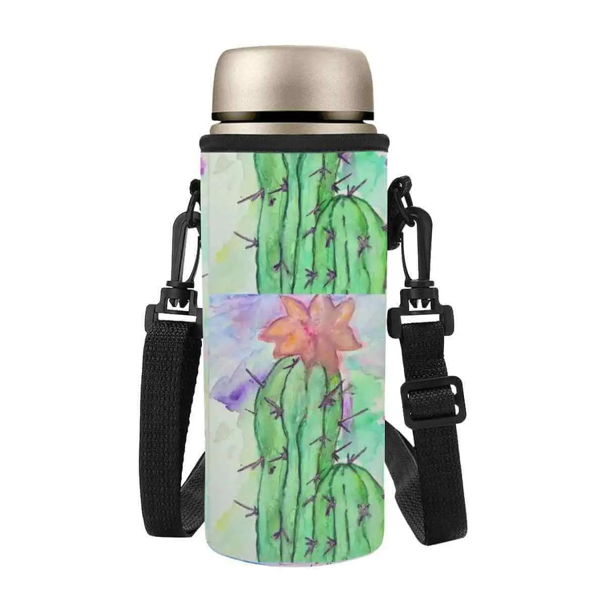 You're Not Alone Bottle Sleeve featuring a cactus design and detachable strap for stylish hydration.