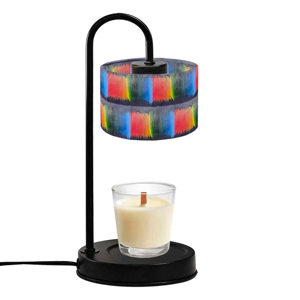 Sparkly New Year Candle Warmer Lampshade with colorful design and candle on a black base.