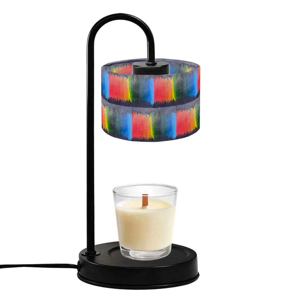 Sparkly New Year Candle Warmer Lampshade with colorful design and candle on a black base.