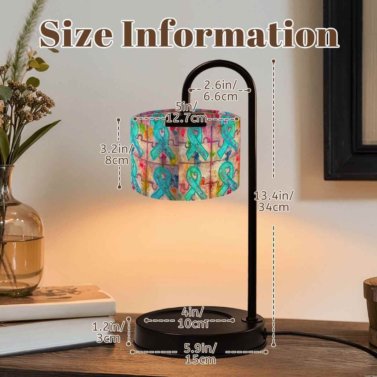 Size information for Sparkly New Year Candle Warmer Lampshade showcasing dimensions and design details.