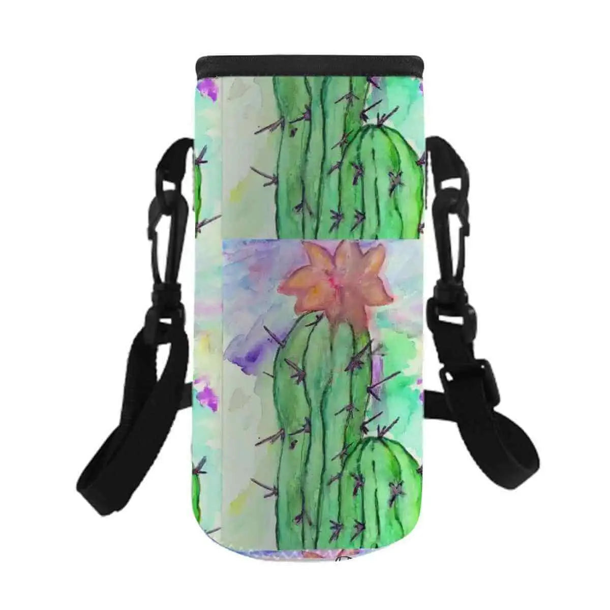 You're Not Alone Bottle Sleeve featuring colorful cactus design with straps for easy carrying.