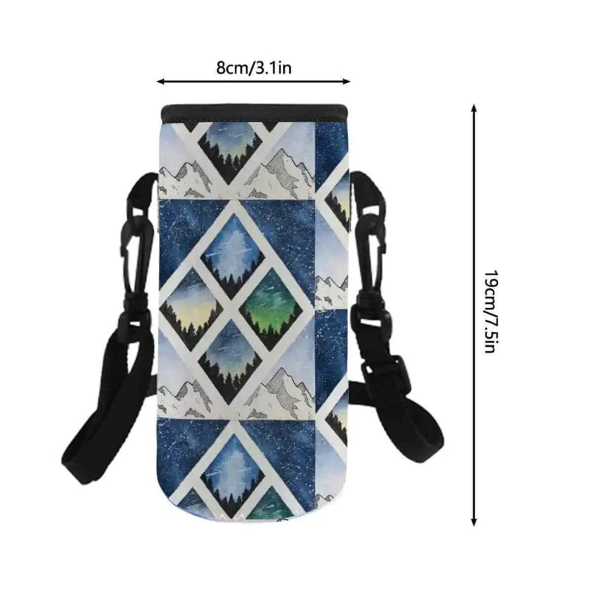 You're Not Alone Bottle Sleeve with geometric mountain design and adjustable straps, perfect for hydration on-the-go.