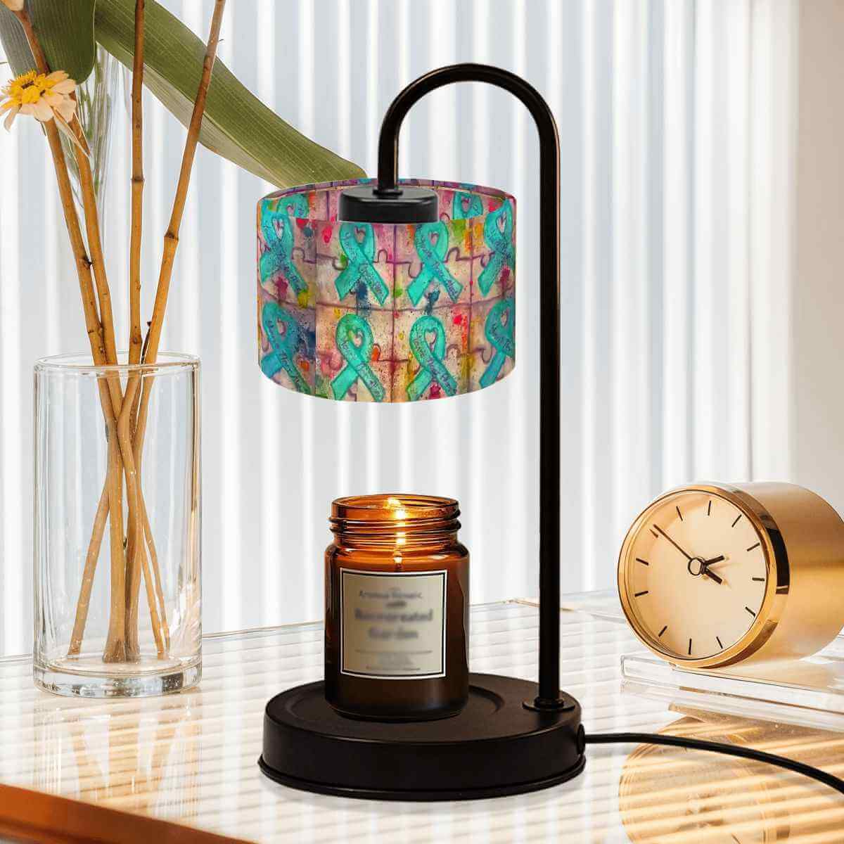 Sparkly New Year Candle Warmer Lampshade illuminating a candle on a stylish table with modern decor.