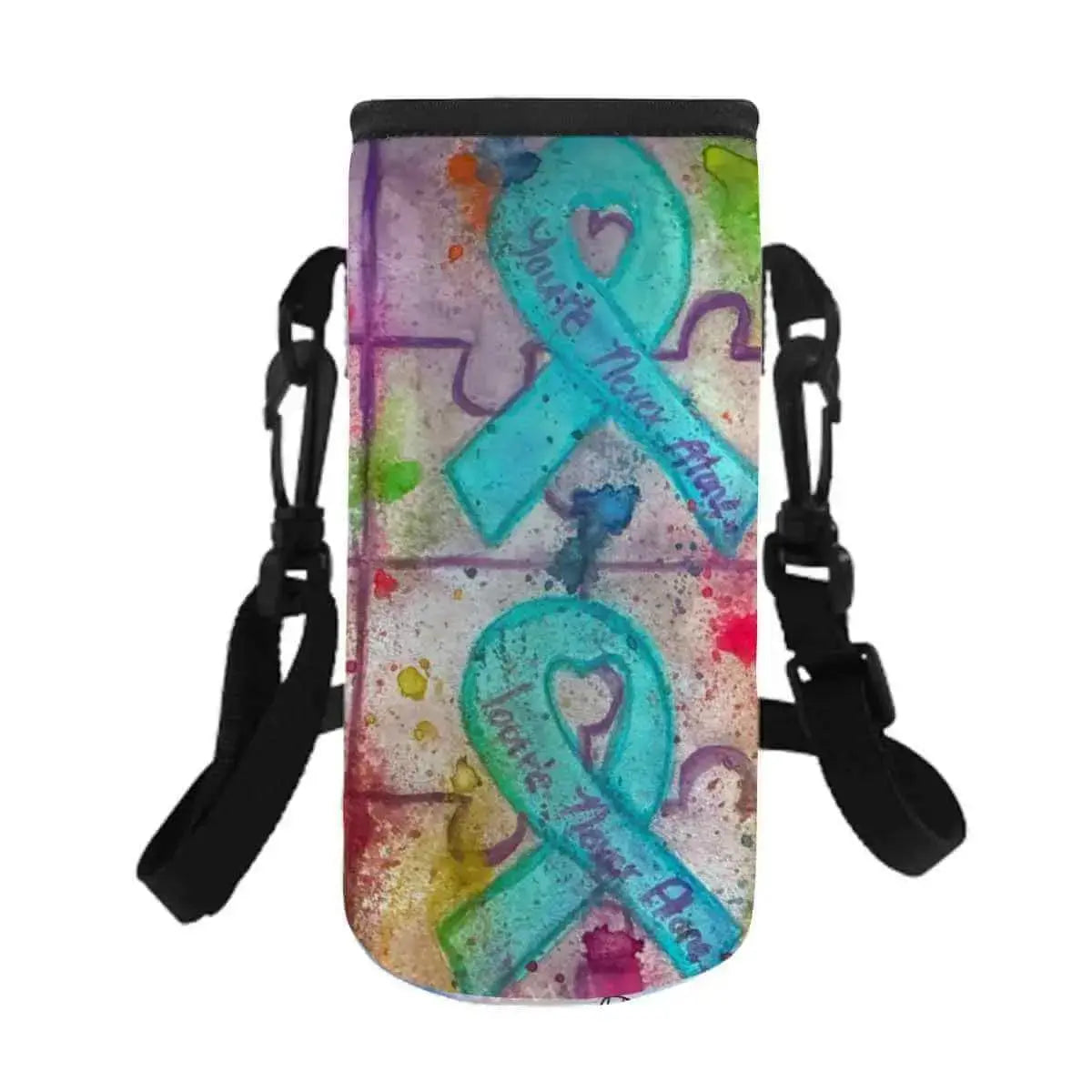 You're Not Alone Bottle Sleeve - Stay Hydrated in Style with vibrant puzzle design and supportive message.