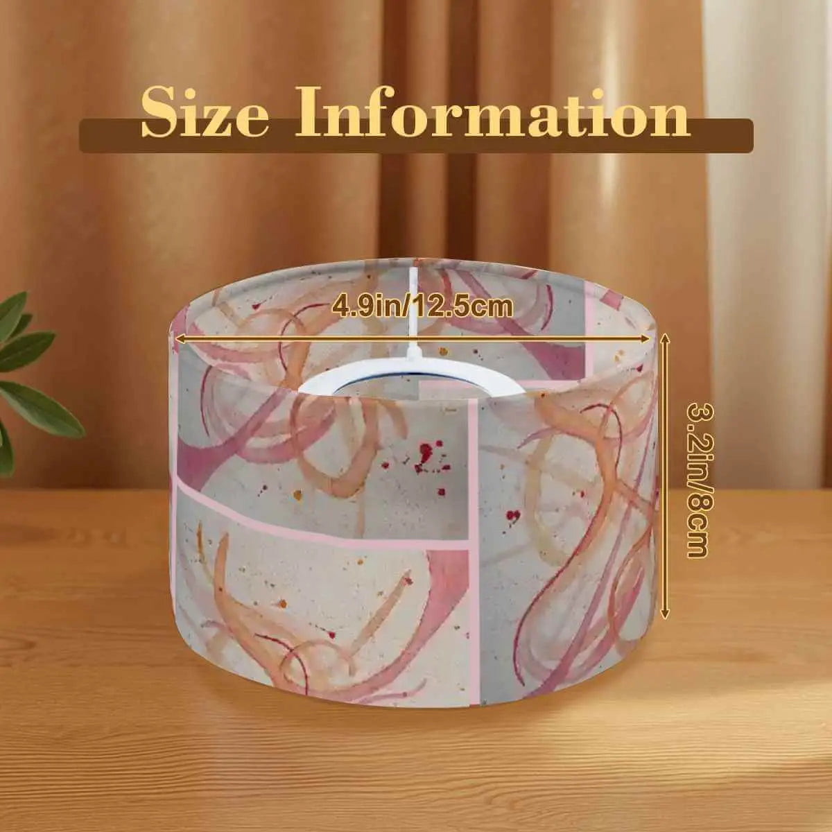 Sparkly New Year Candle Warmer Lampshade size information with measurements on a stylish background.