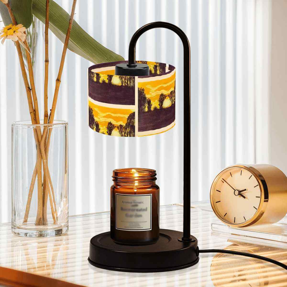 Sparkly New Year Candle Warmer Lampshade elegantly displayed with a lit candle, enhancing the home ambiance.