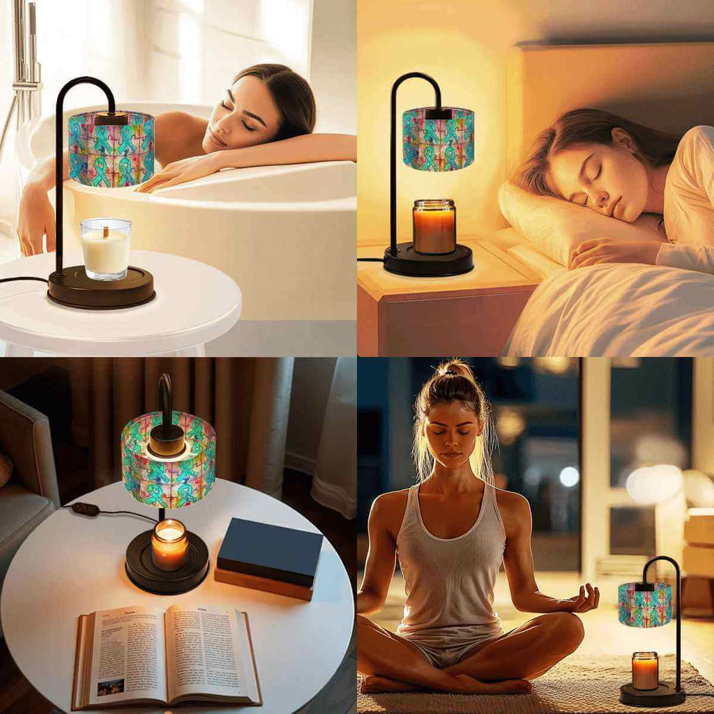 Sparkly New Year Candle Warmer Lampshade in various cozy settings enhancing candle ambiance.