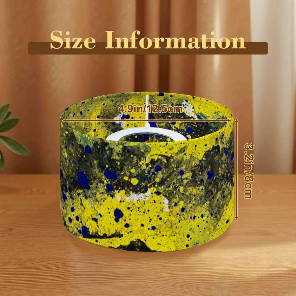 Sparkly New Year Candle Warmer Lampshade size information with colorful design dimensions shown on a wooden surface.