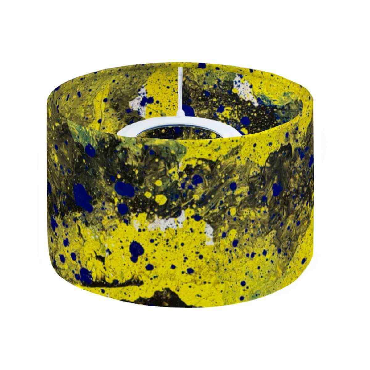 Sparkly New Year Candle Warmer Lampshade with vibrant yellow and blue splatter design.