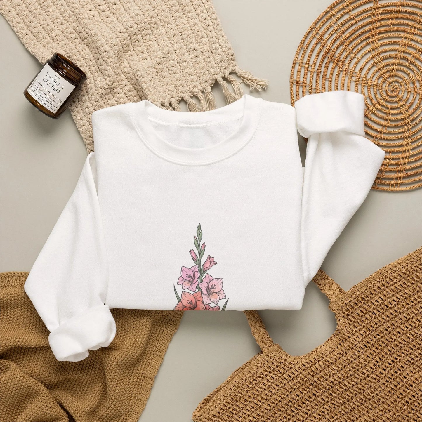 Gladiolus Birth Month Flower Sweatshirt | botanical watercolor, personalized Printify