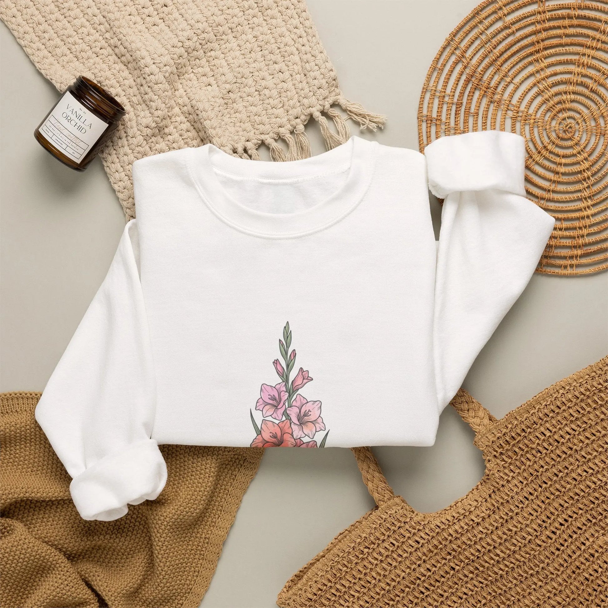 Gladiolus Birth Month Flower Sweatshirt | botanical watercolor, personalized Printify