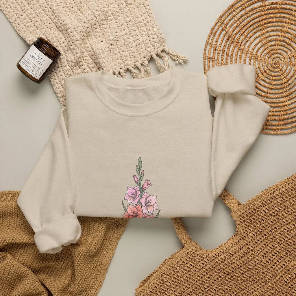 Gladiolus Birth Month Flower Sweatshirt | botanical watercolor, personalized Printify