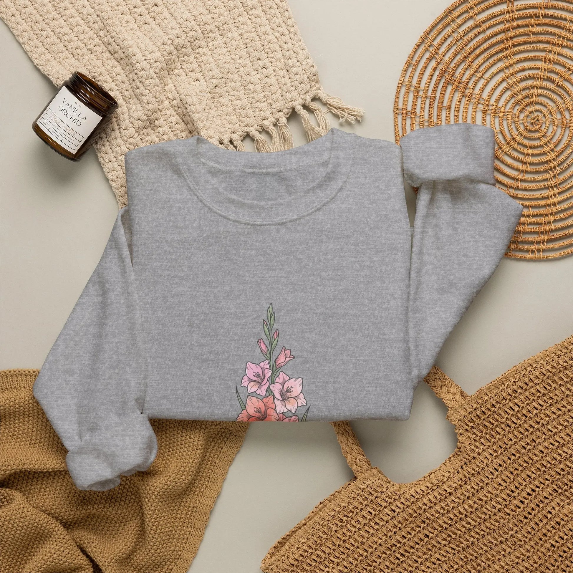 Gladiolus Birth Month Flower Sweatshirt | botanical watercolor, personalized Printify