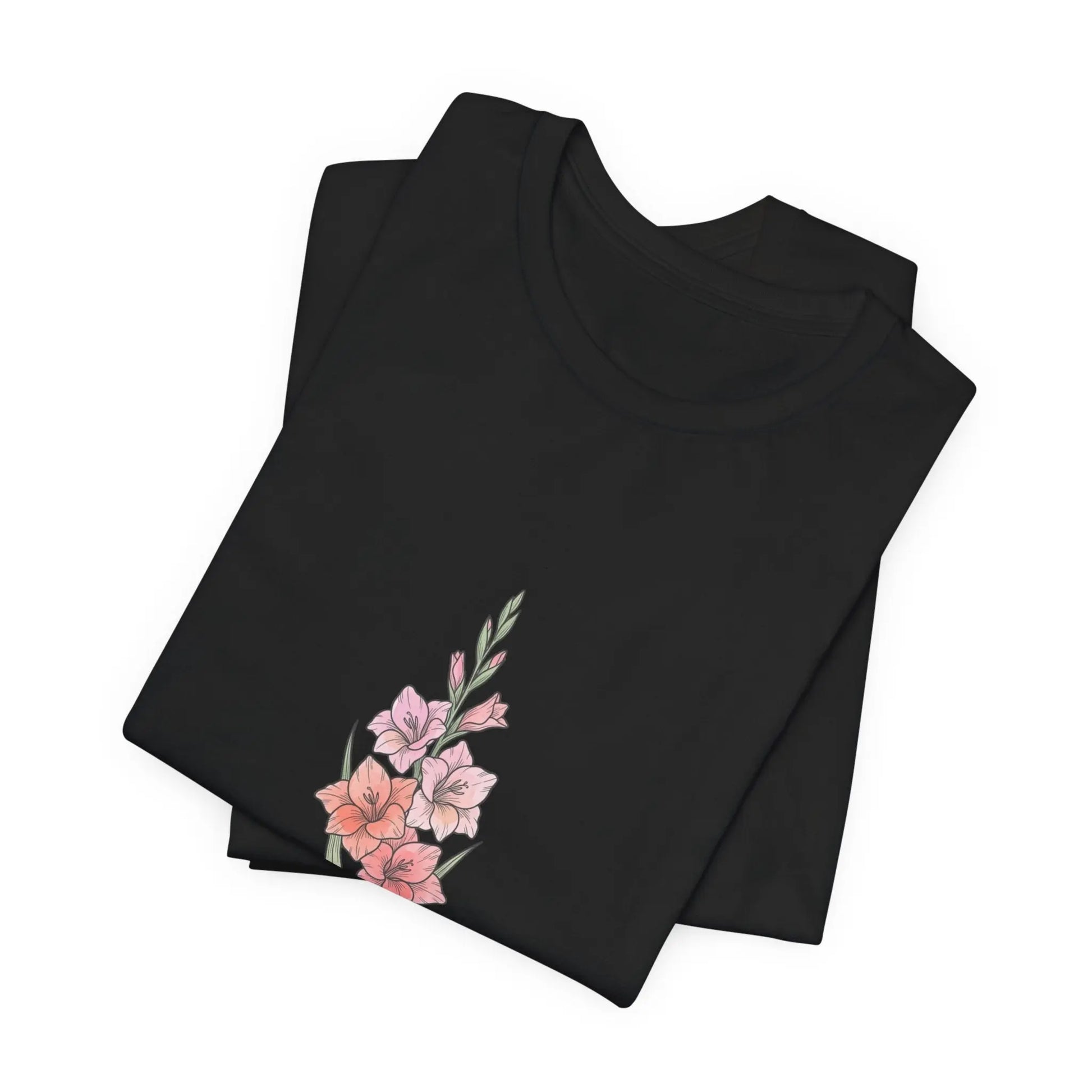 Gladiolus Birth Month Flower Tee | Botanical Watercolor, Personalized Name Printify