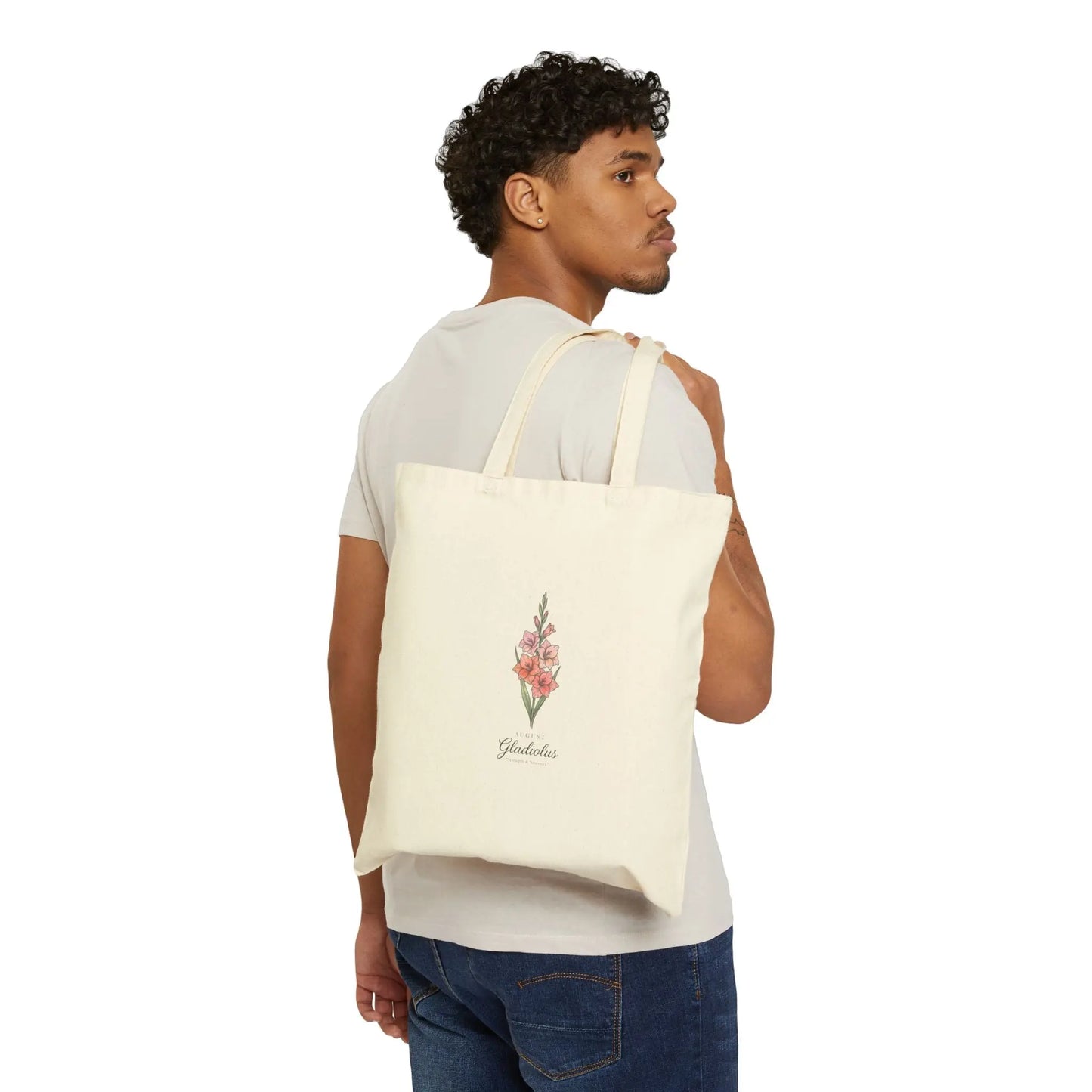 Gladiolus Birth Month Flower Tote, botanical watercolor, personalized name Printify