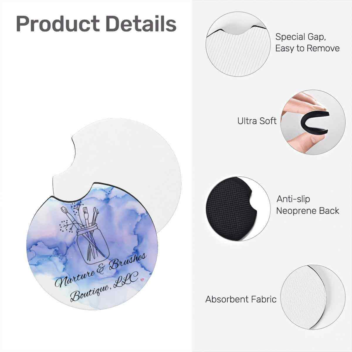 Neoprene Car Coasters Set of 2 for Enhanced Drink Stability and Style