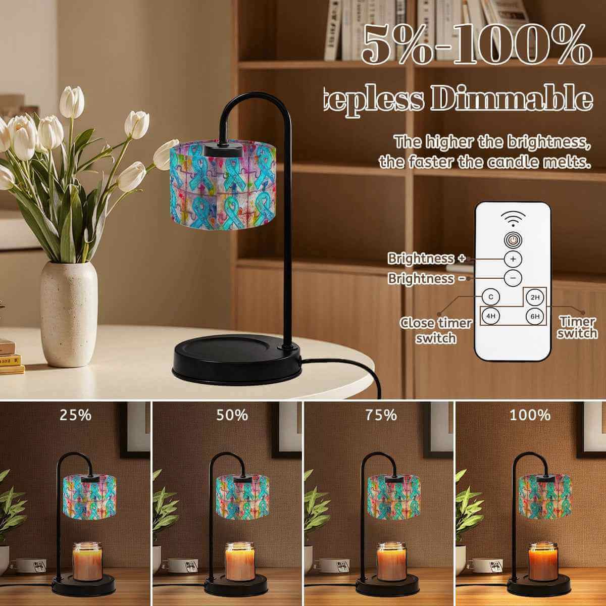 Sparkly New Year Candle Warmer Lampshade in a dimmable setting with remote control and candle, enhancing home decor.