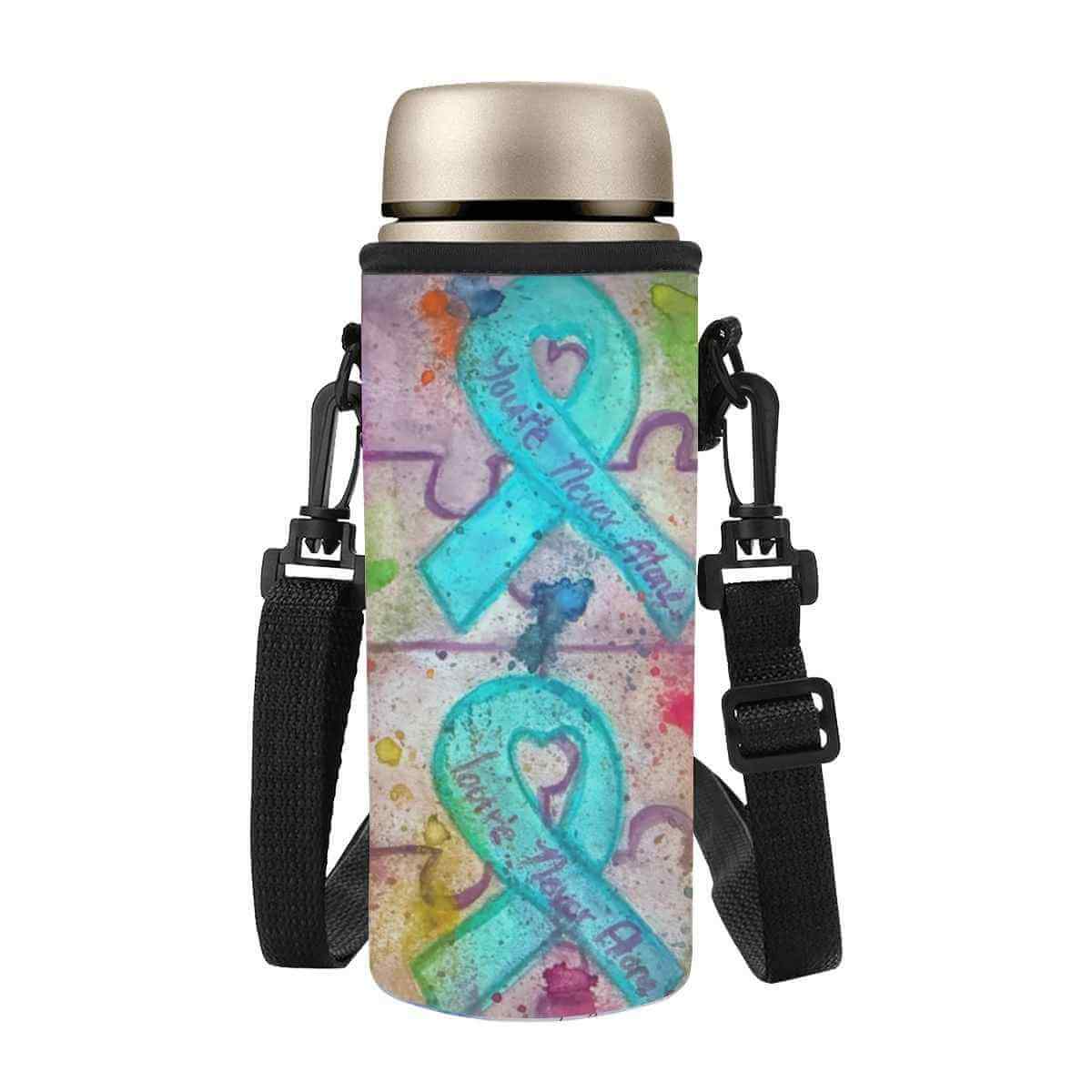 You're Not Alone Bottle Sleeve - Stay Hydrated in Style featuring vibrant designs and a convenient strap.