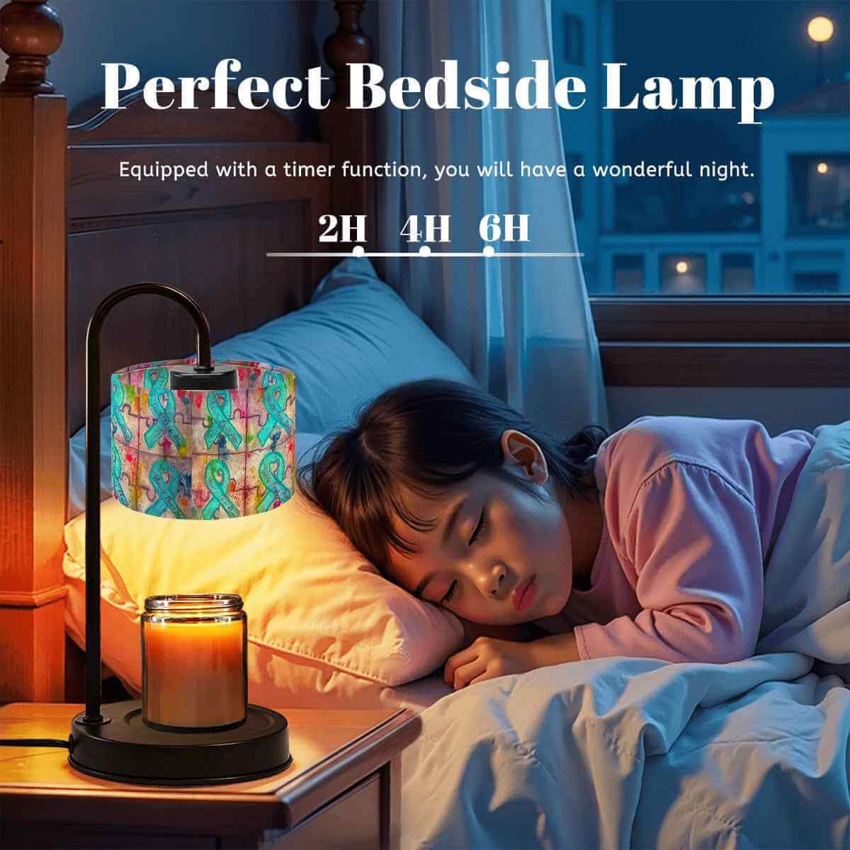 Sparkly New Year Candle Warmer Lampshade enhancing cozy bedroom ambiance with a child peacefully sleeping.