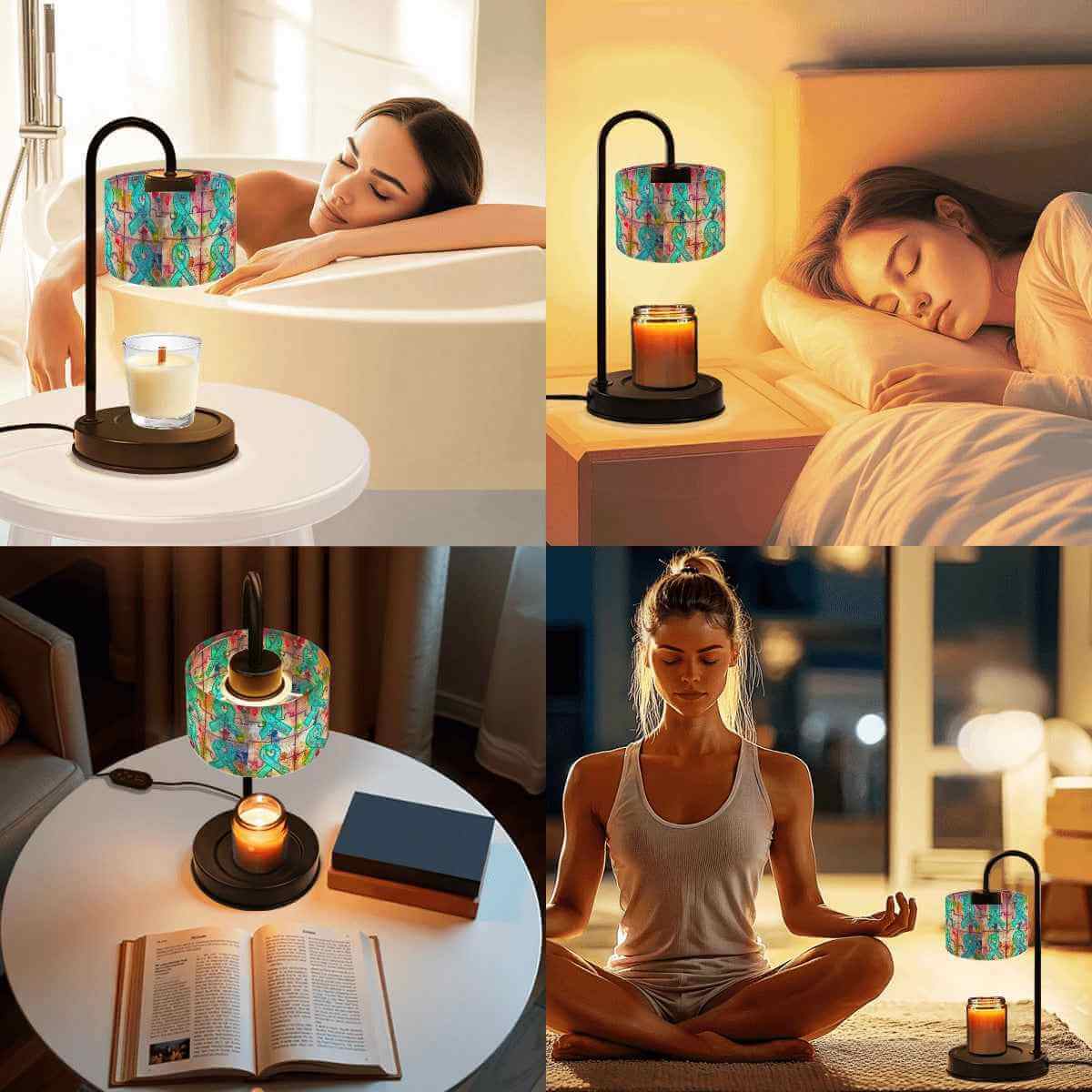 Sparkly New Year Candle Warmer Lampshade enhances ambiance in various cozy settings.