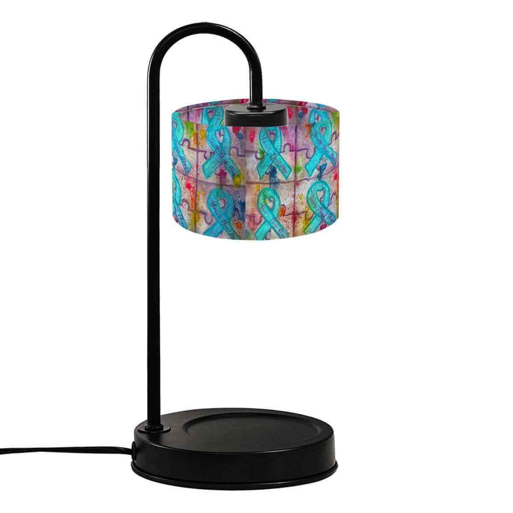 Sparkly New Year Candle Warmer Lampshade showcasing a vibrant design with colorful ribbons on a stylish black lamp base.