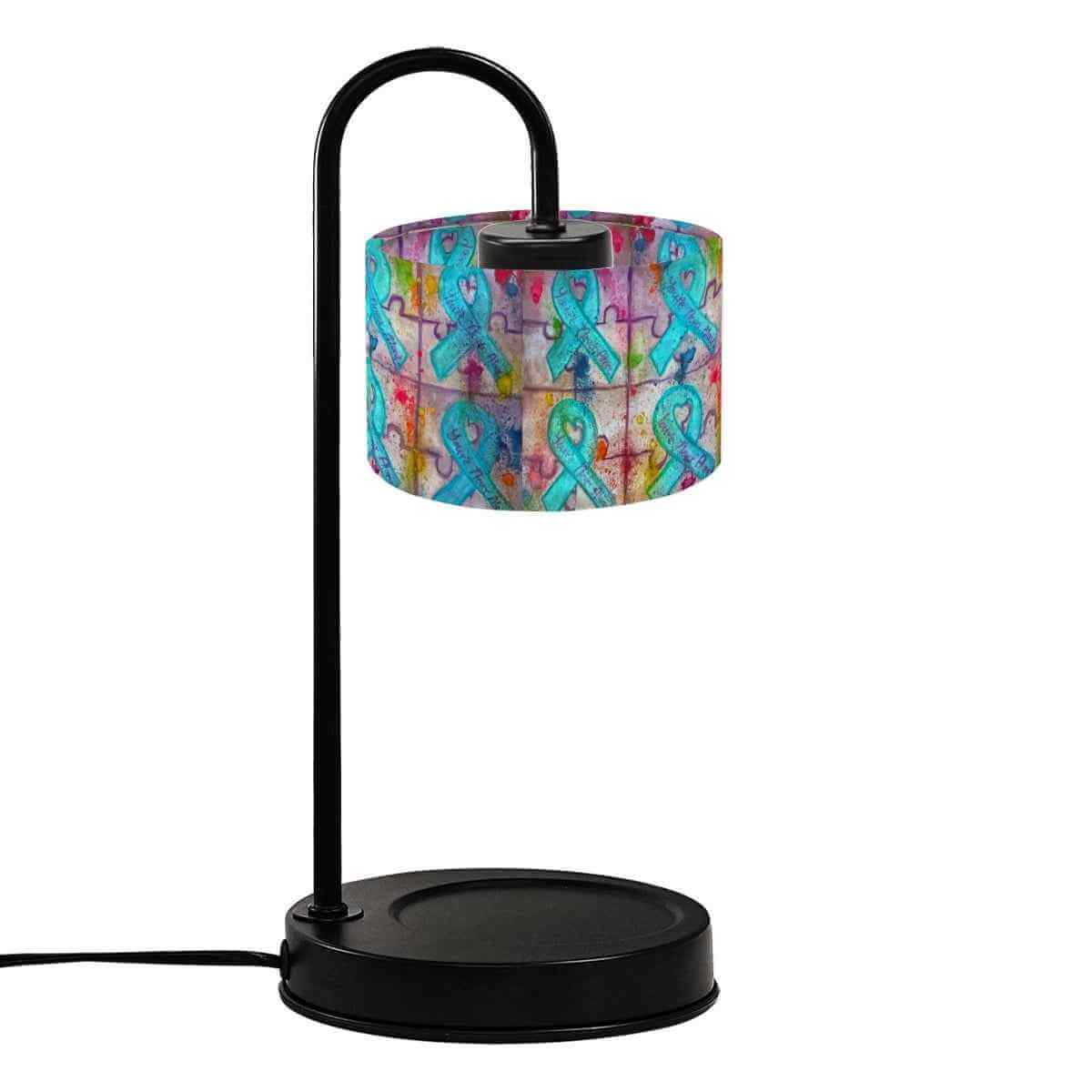 Sparkly New Year Candle Warmer Lampshade showcasing a vibrant design with colorful ribbons on a stylish black lamp base.